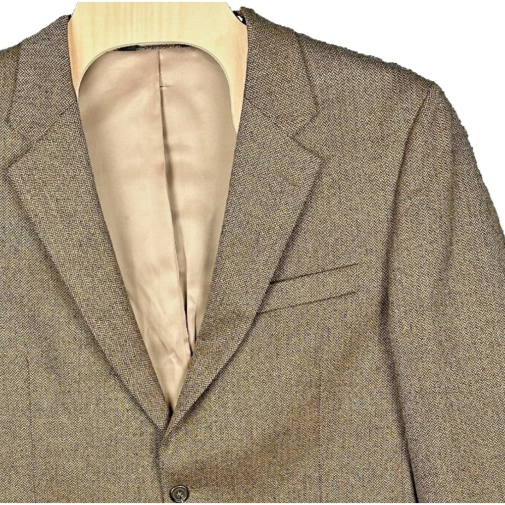 Jos A Bank Sport Coat Mens Brown Herringbone Wool Silk Blend Blazer 2 Button 43L